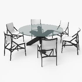 Cassina Dining Table Chair Set Black Glass White 3D
